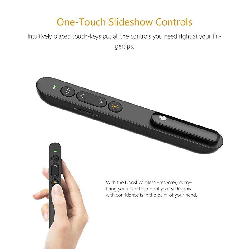 Wireless USB Presentation Clicker Red Laser Pointer 24GHz Wireless Presentation Remote for Google Slides Keynote PowerPoint Prezi Support Hyperlink and Volume Control
