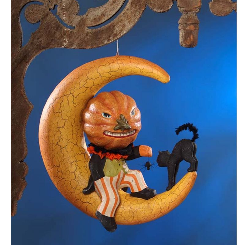 Halloween 16.0" Twisted Jack On Moon Pumpkin Black Cat Primitive  -  Decorative Figurines