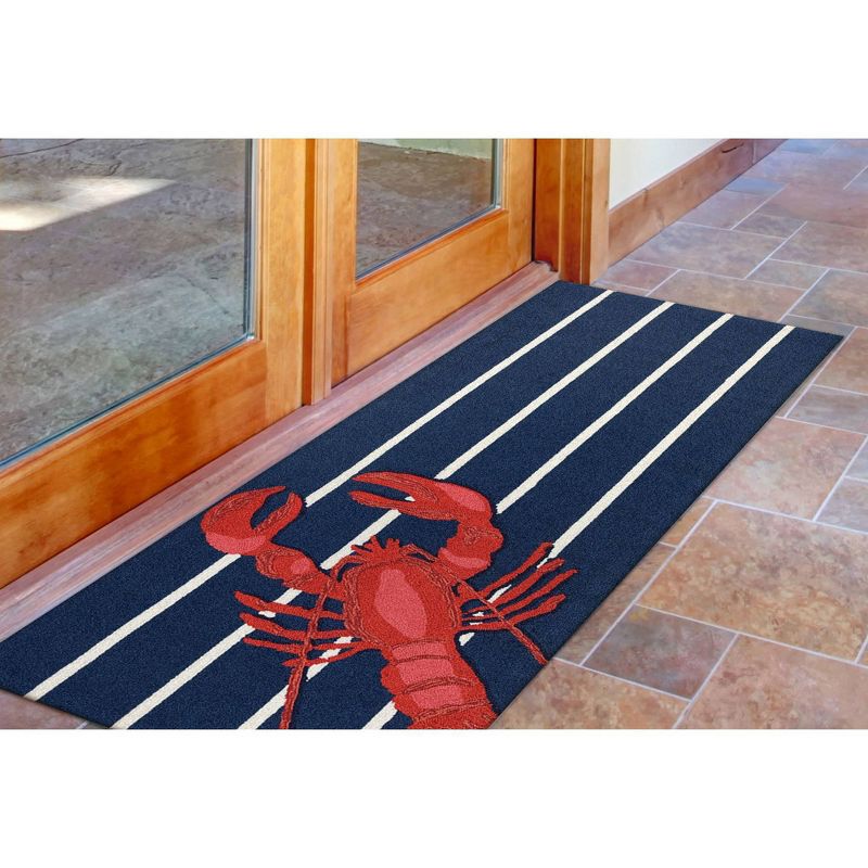 Frontporch Indoor/Outdoor Lobster On Stripes Rug 20"X30" Navy - Liora Manne