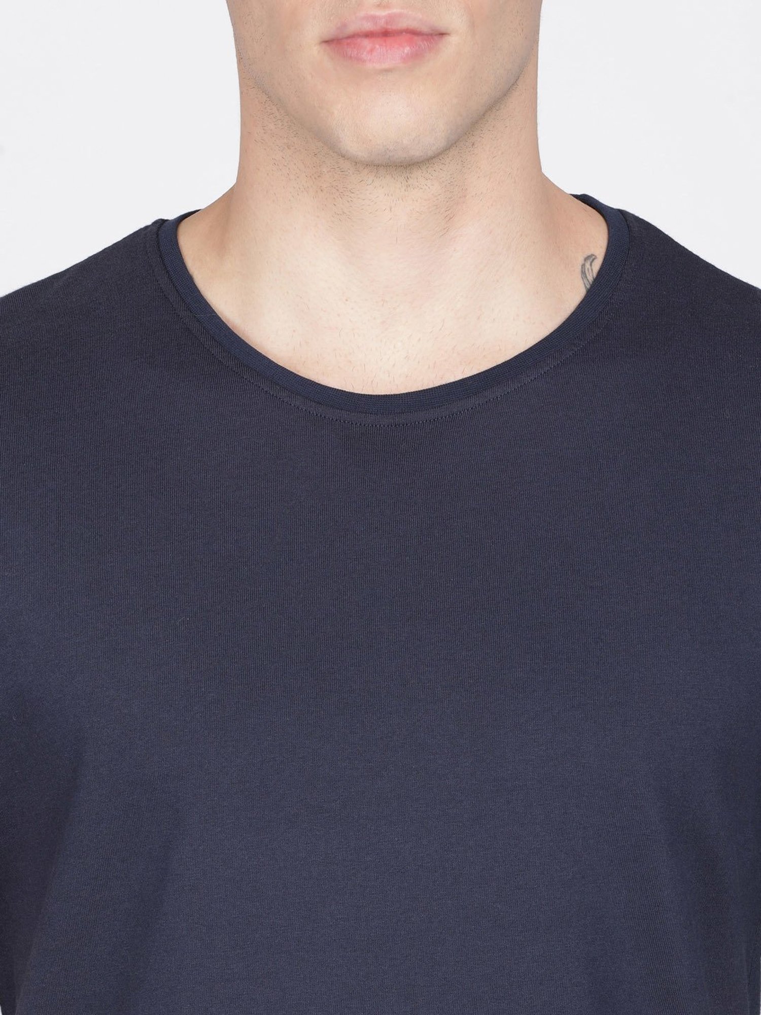 BLACK RADIO Navy Slim Fit Printed Cotton Crew T-Shirt