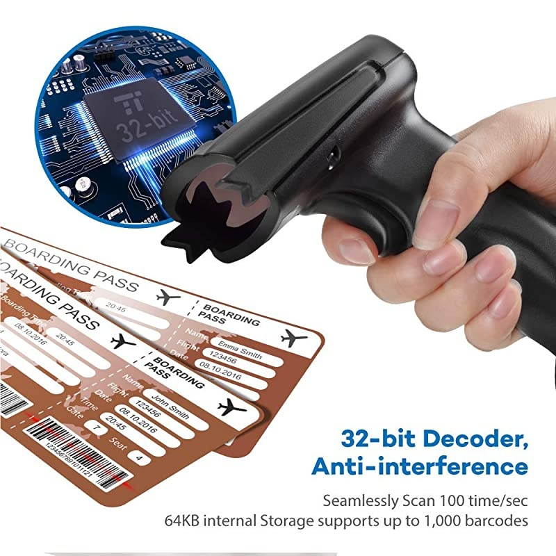 Barcode Scanner 2.4Ghz Wireless and Wired 2 in 1 Handheld Bar Code Scanners USB 1D Automatic Barcode Reader with 32-bit Decoder,for Retail, Inventory Management, Compatible with Common Systems