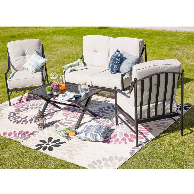 2pc Steel Outdoor Patio Accent Chairs Cream - Lokatse