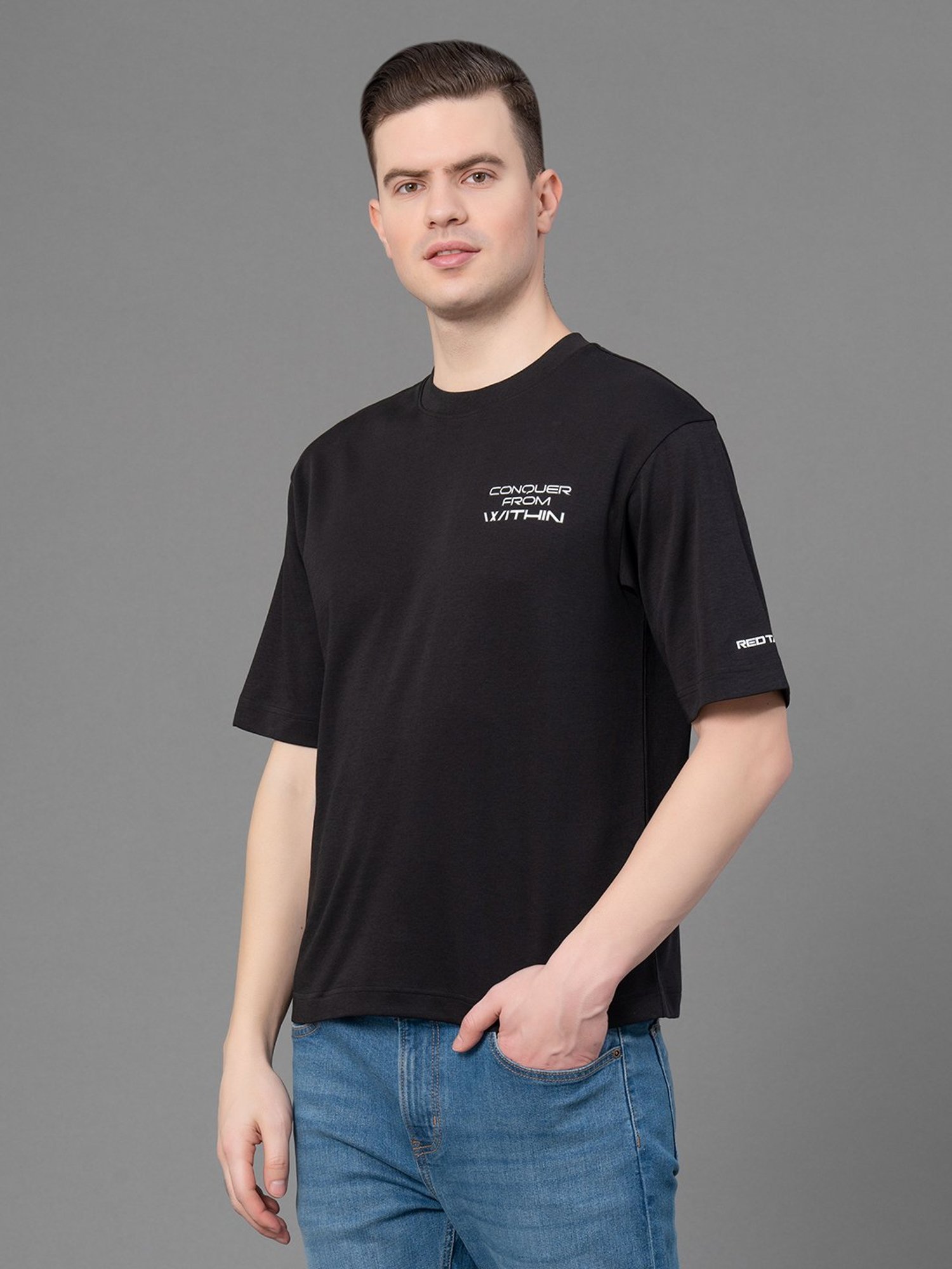 Red Tape Black Loose Fit Graphic Print Oversized T-Shirt