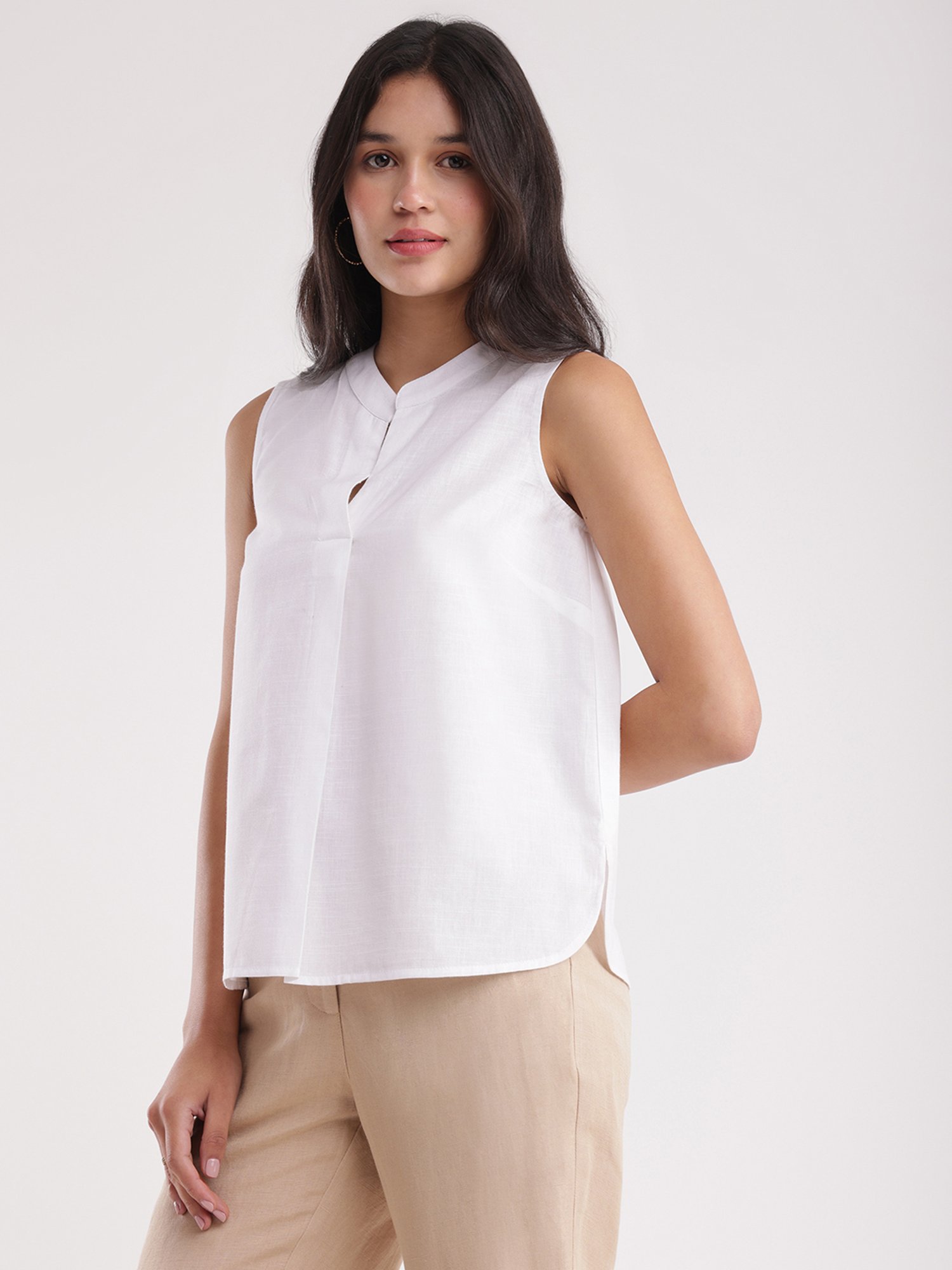 Fablestreet White Linen Relaxed Fit Top