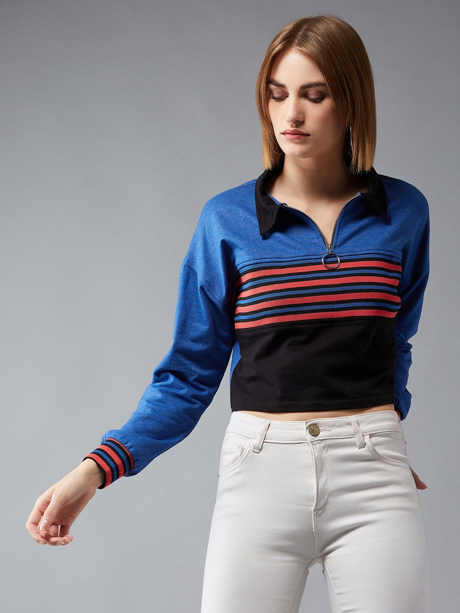 DOLCE CRUDO Multicolor Relaxed Fit Crop Sweatshirt