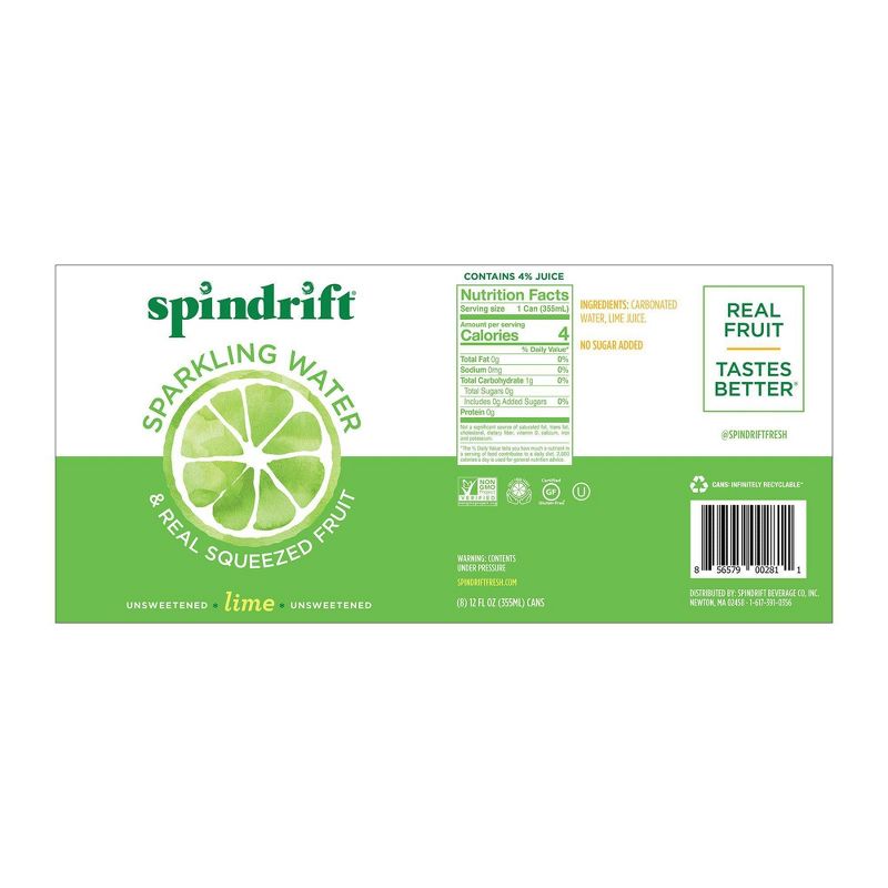 Spindrift Lime Sparkling Water - 8pk/12 fl oz Cans