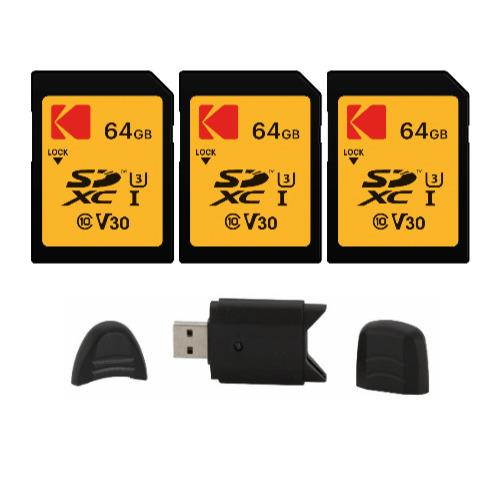 Kodak SD 64GB UHS-I U3 V30 Ultra (95MB/s Read, 85MB/s write) - 3 Pack