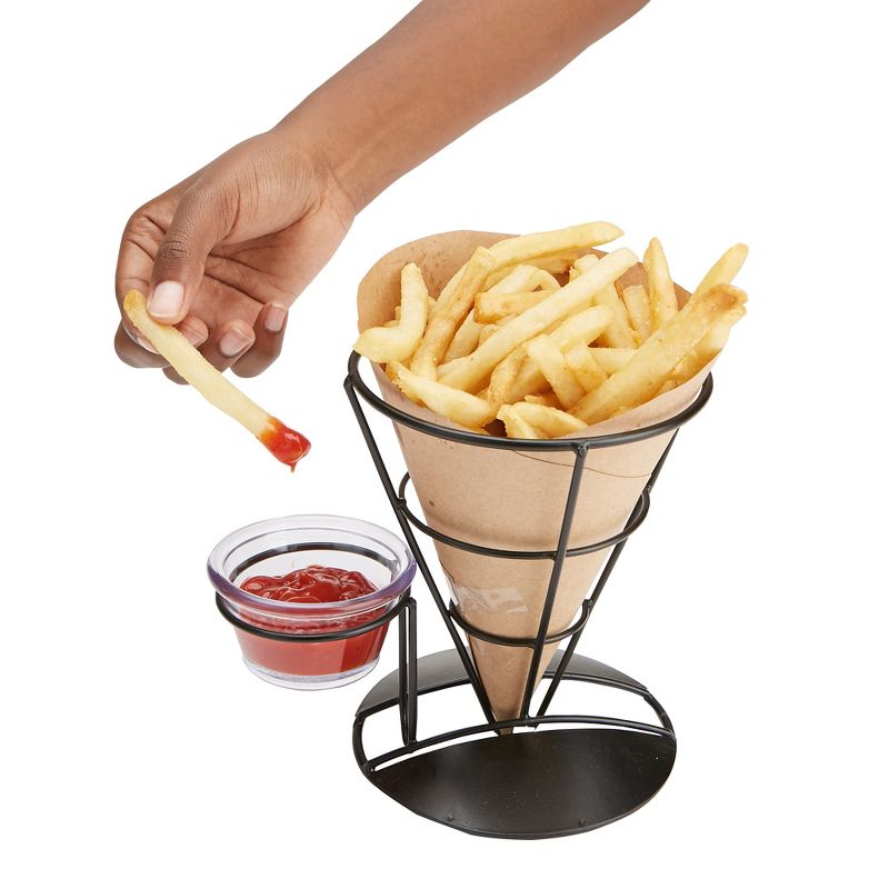 Mind Reader 3-Pack French Fries Stand and Dip Holder, Perfect for Holding French Fries, Ice Cream, Black