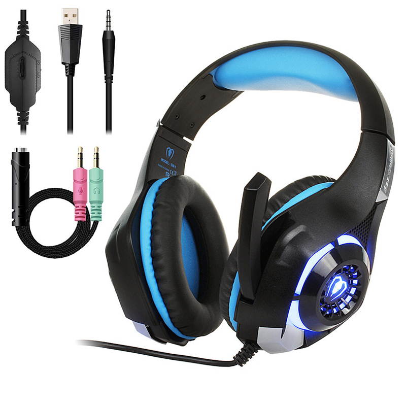 EnLabs 3.5MM Gaming Headset Headphone w/ Microphone for PS4 Xbox One Cellphone Mac Laptops Computer - Crystal Stereo Bass Surround Sound, Noise Reduction Game Earphone-Volume Control with LED Lighting