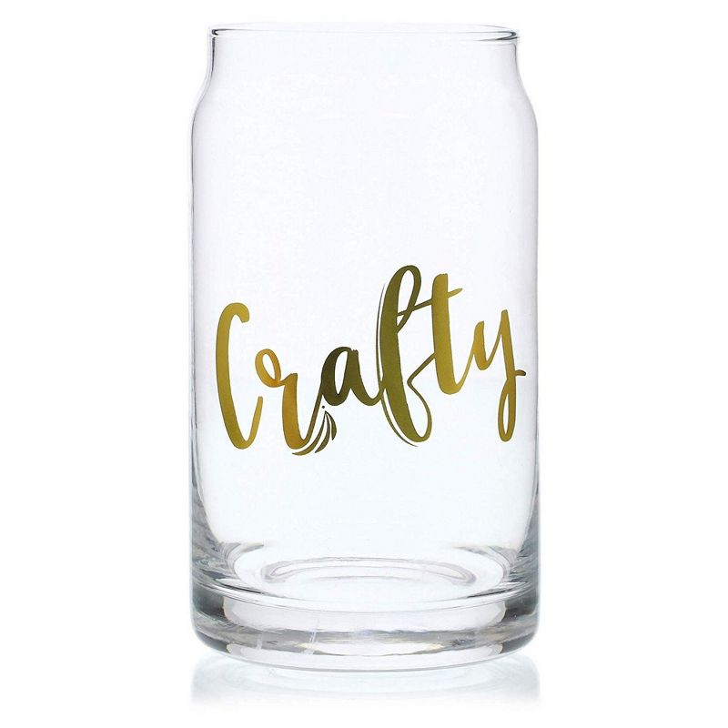 Juvale 2-Pack Clear Can-Shaped Beer Glasses with Gold Foil Sayings 16 Oz
