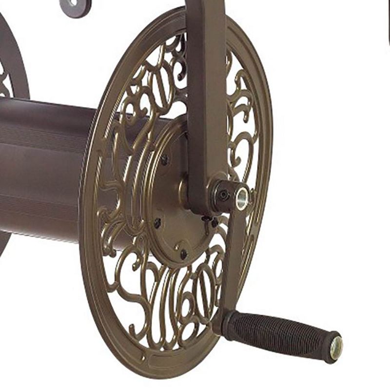 Liberty Garden LBG-714 Decorative Cast Aluminum Navigator Rotating Garden Hose Reel with Storage Basket for 125' of 5/8" Hose, Bronze