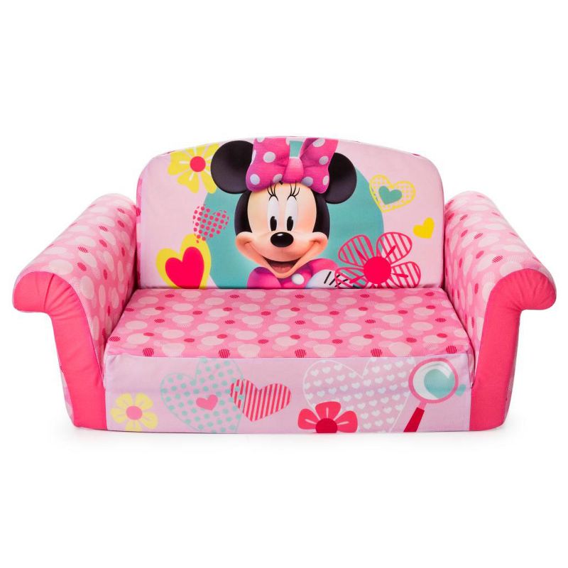 Marshmallow Furniture 2-in-1 Polyester Foam Flip Open Kids Couch Sleeper Bed Sofa Furniture for Ages 18 Months and Up, Minnie Mouse