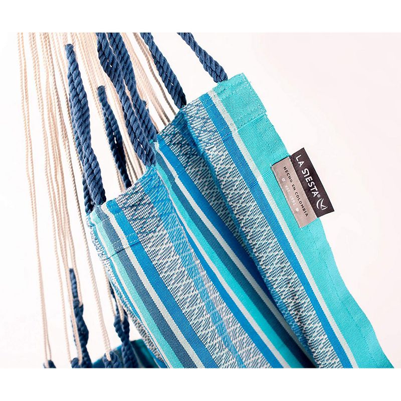 La Siesta HAL21-X3 Habana Organic Cotton Indoor or Outdoor Hanging Ceiling Bamboo Lounger Hammock Chair Swing Kingsize, Azure Blue