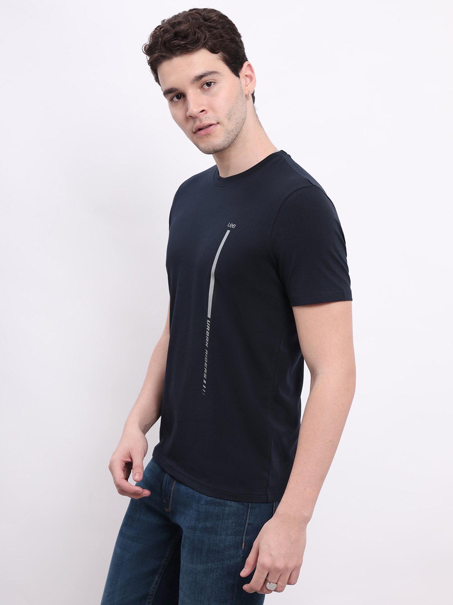 Lee Dark Navy Regular Fit Printed Crew T-Shirt