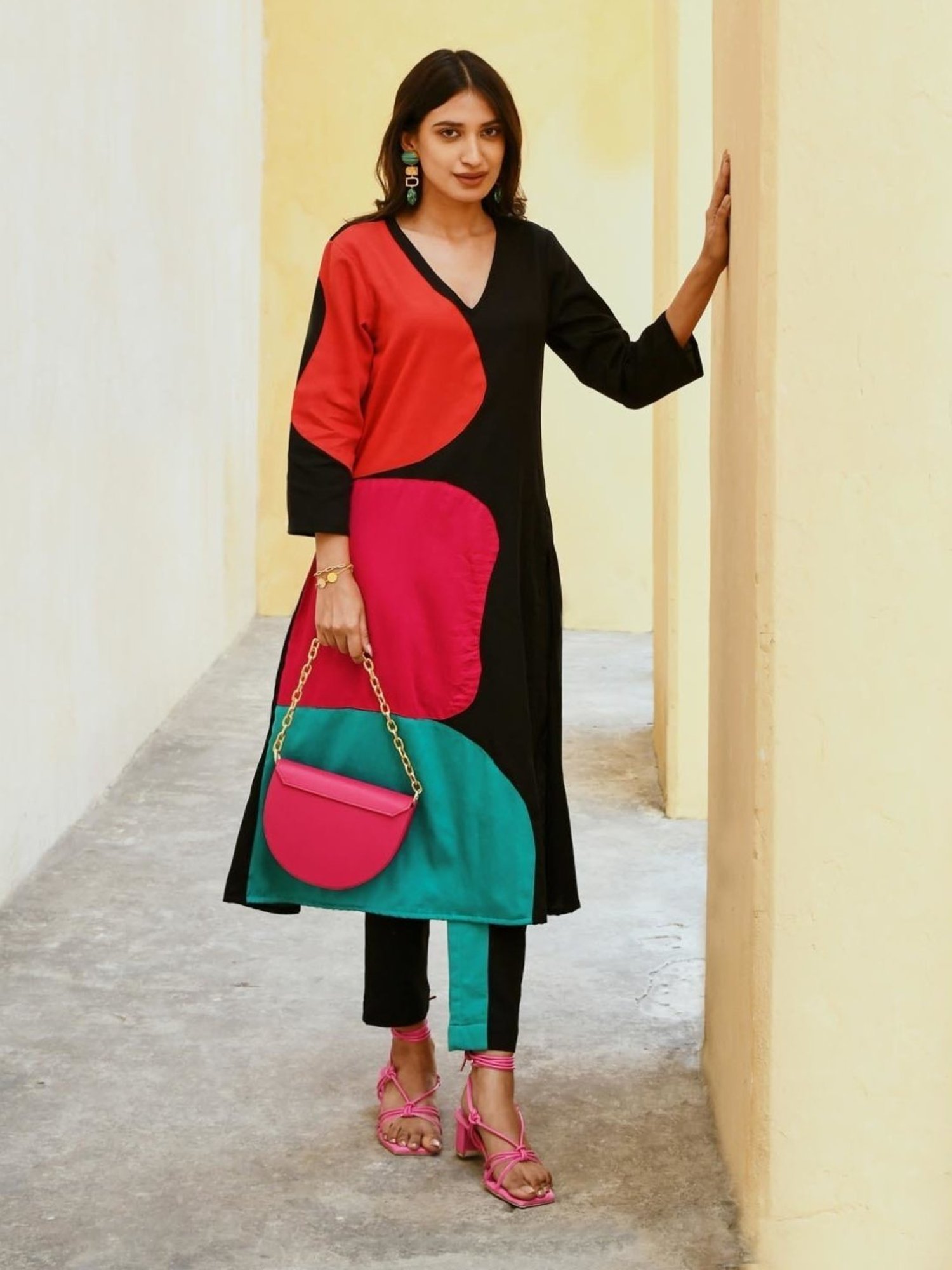 Gulaal Black Valentino Fusion Patchwork Kurta with Pant