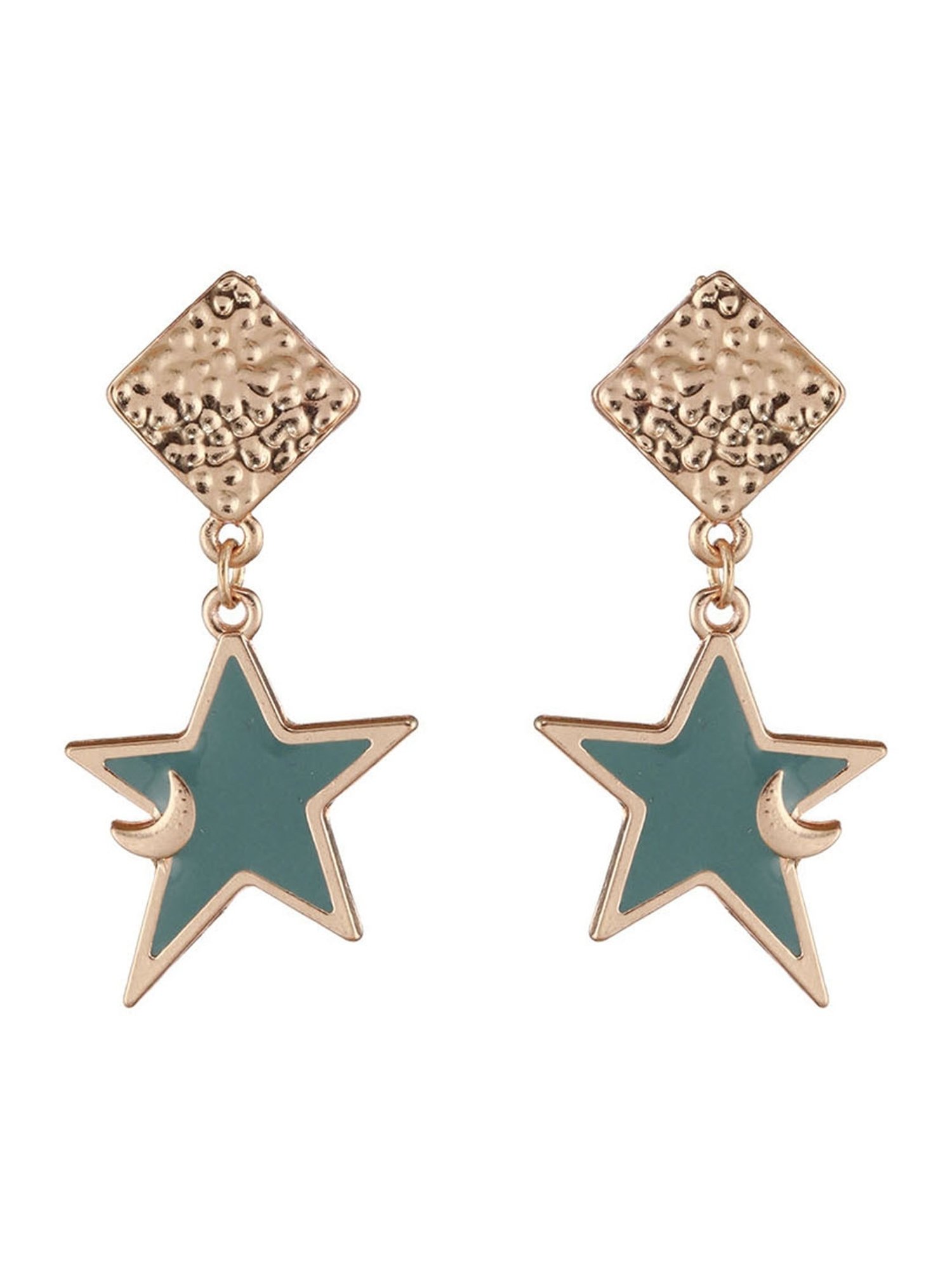 Priyaasi Rose Gold-Plated Textured Box Blue Star Dangler Earrings for Women