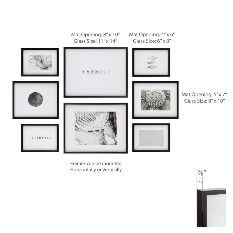 8pc Gallery Wall Frame Set with Decorative Art Prints and Hanging Template Black - Gallery Solutions