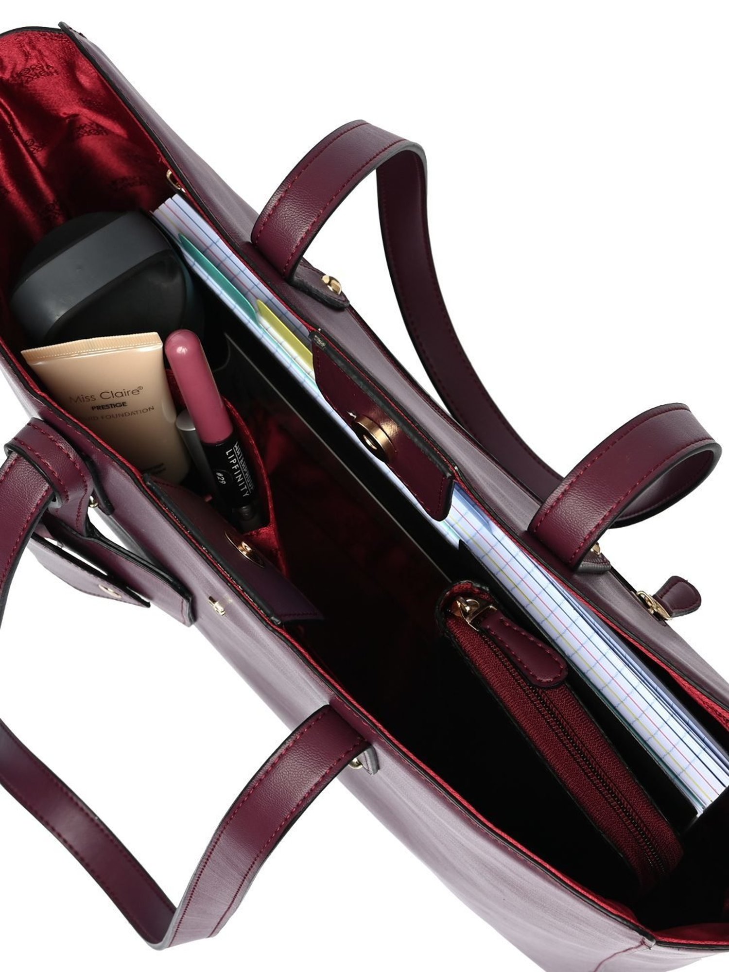 Horra Wine Solid Large Tote Handbag with Pouch