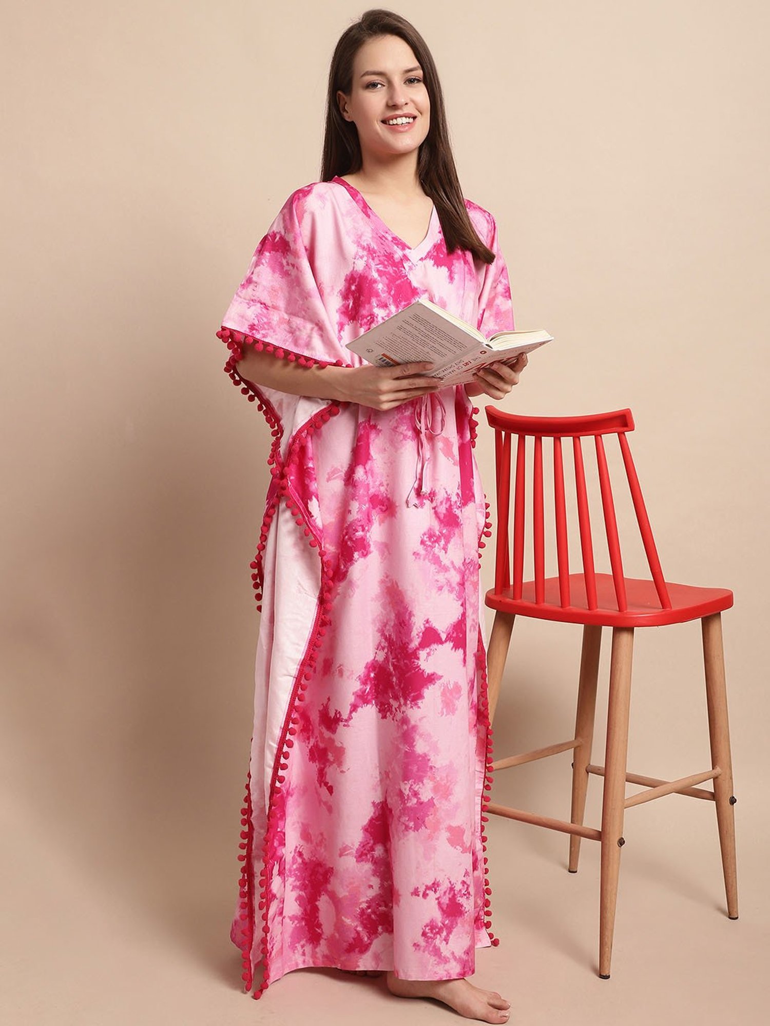 Boston Club Pink Printed Kaftan Night Dress