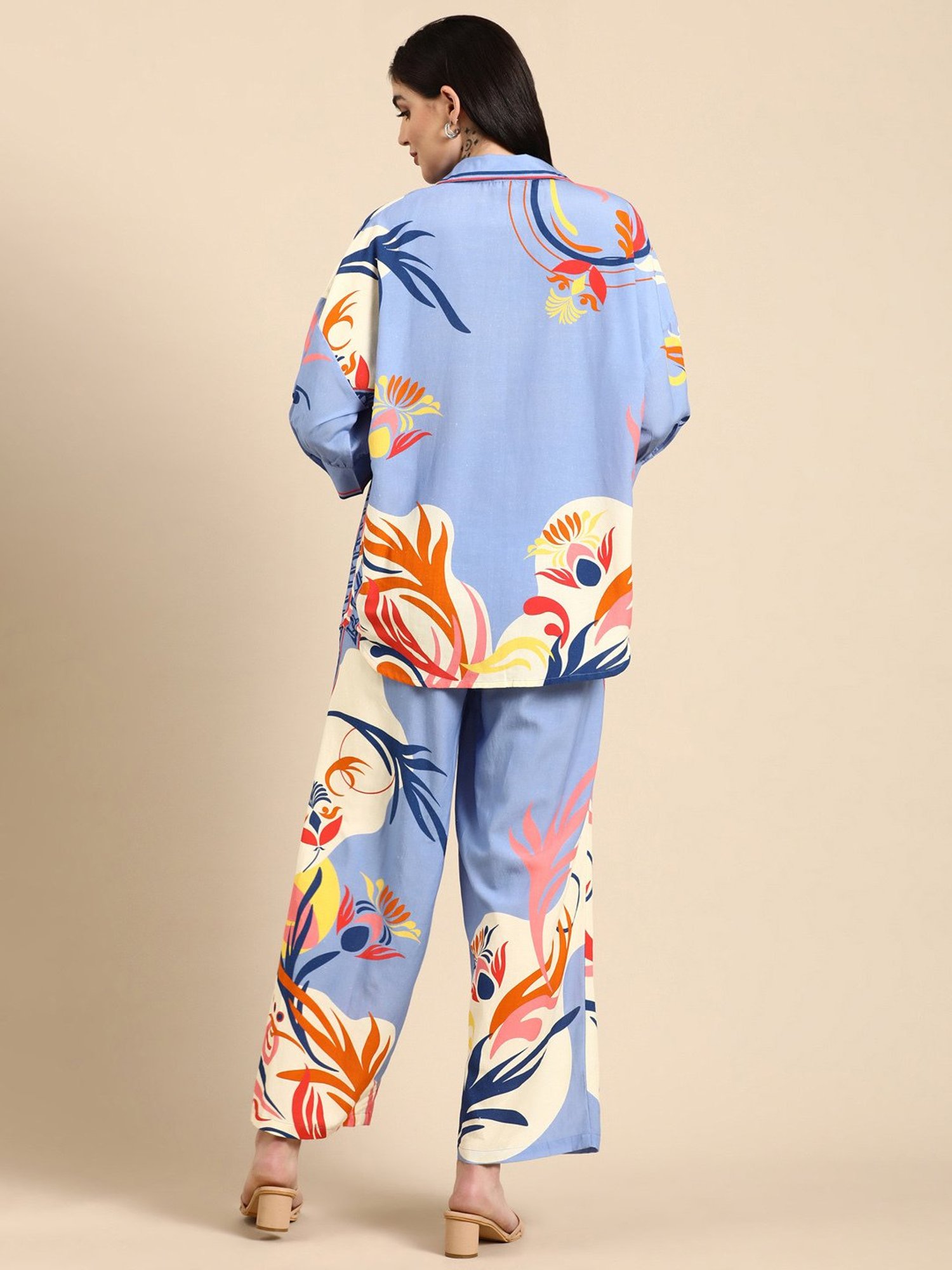 Zolo Label Blue Floral Print Shirt Pant Set