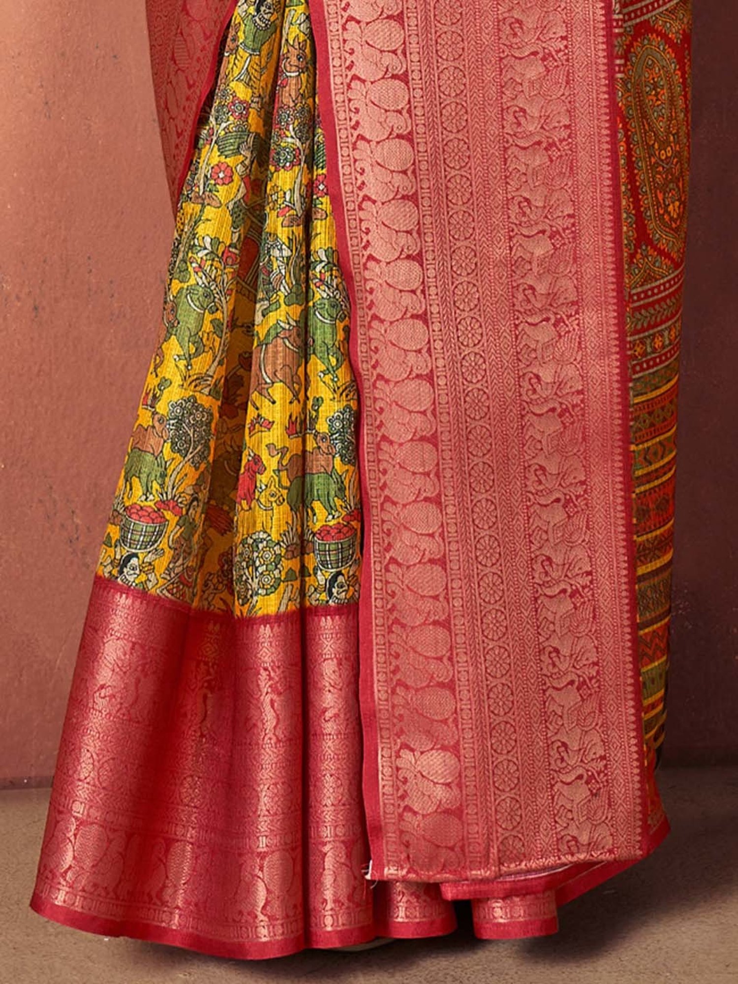 Saree Mall Yellow & Pink Woven Saree With Unstitched Blouse
