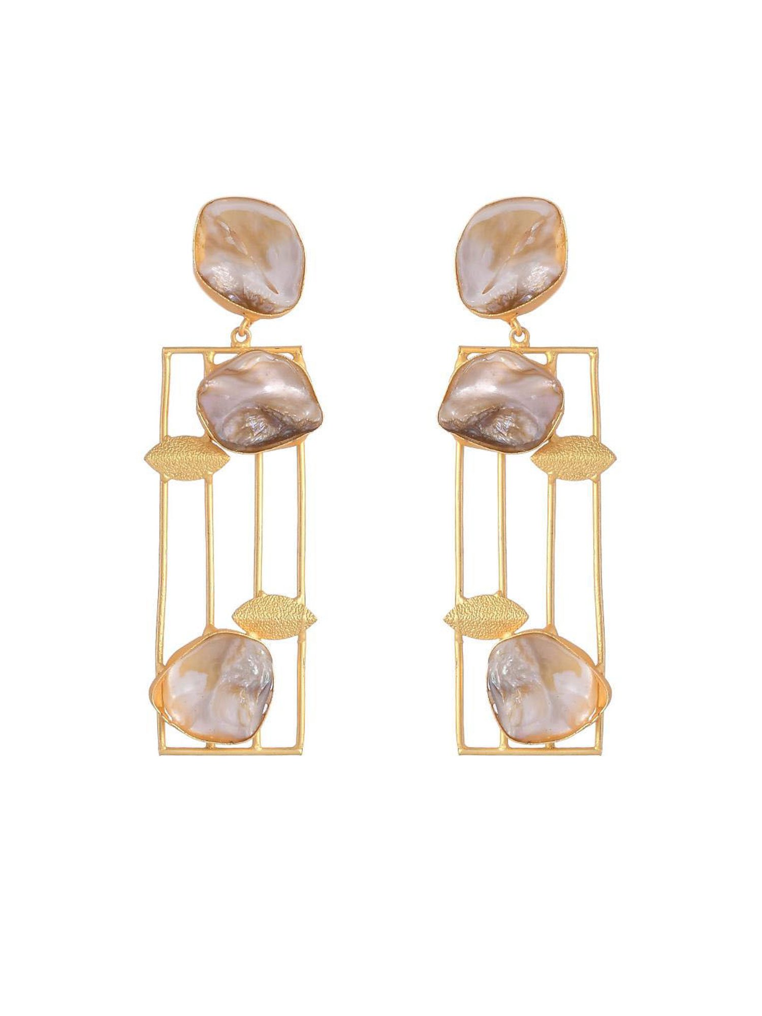 VOJ Gold Platet Gray Stone Stuuded Contemporay Rectangular Shaped Earrings for Women