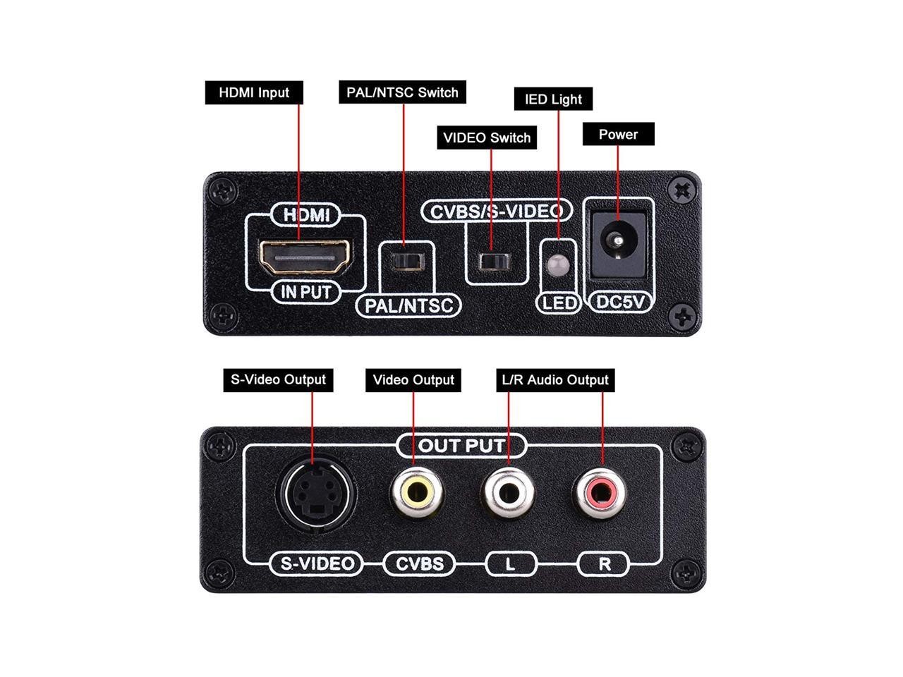 HDMI to Composite 3RCA AV S-Video R/L Audio Vdieo Converter Adapter Upscaler Support 720P/1080P with RCA/S-Video Cable for PC Laptop Xbox PS3 TV STB VHS VCR Camera Blue-Ray DVD