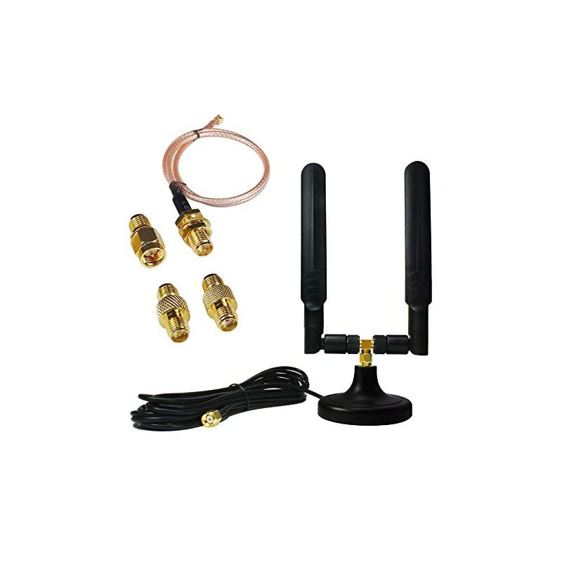 Dual Band Wi-Fi Antenna Kit,  2X 6dbi 2.4/5Ghz RP-SMA Connector Magnet Base with Adapters and Extenders
