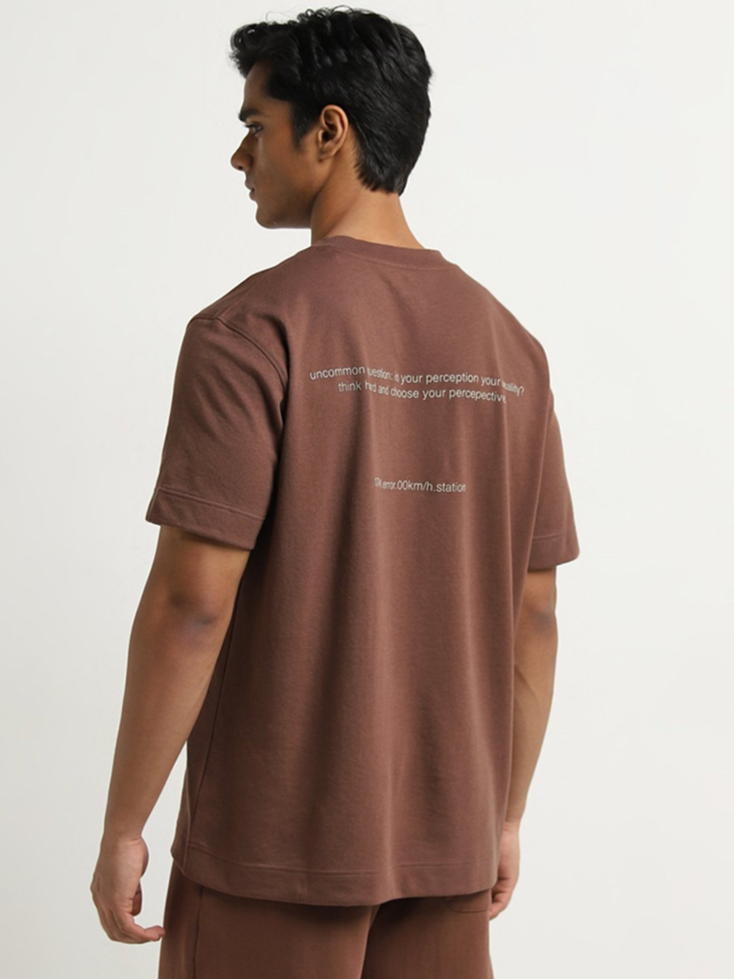 Studiofit by Westside Brown Text Pattern Relaxed-Fit T-Shirt