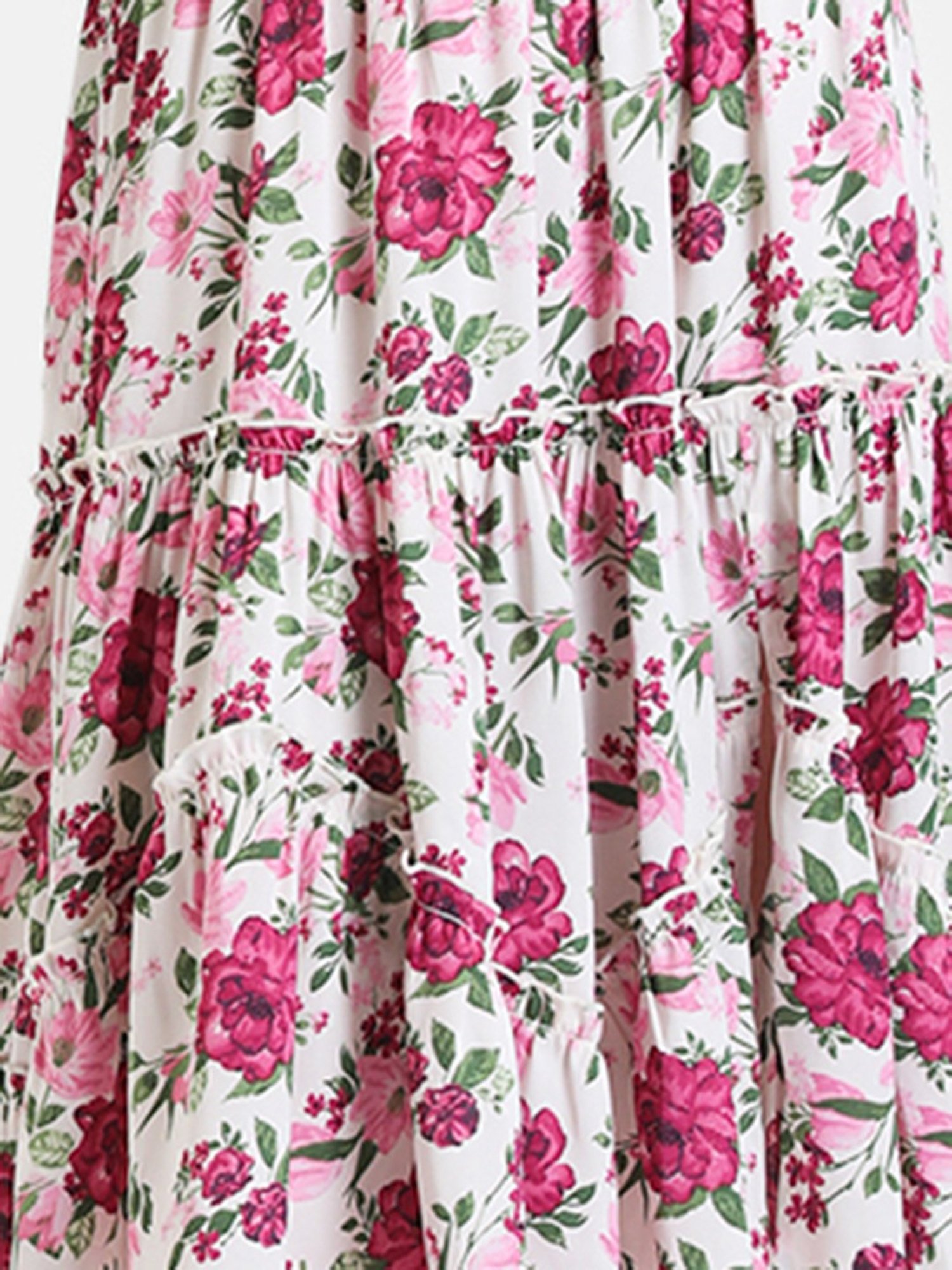 Kazo White & Pink Floral Print Midi Skirt