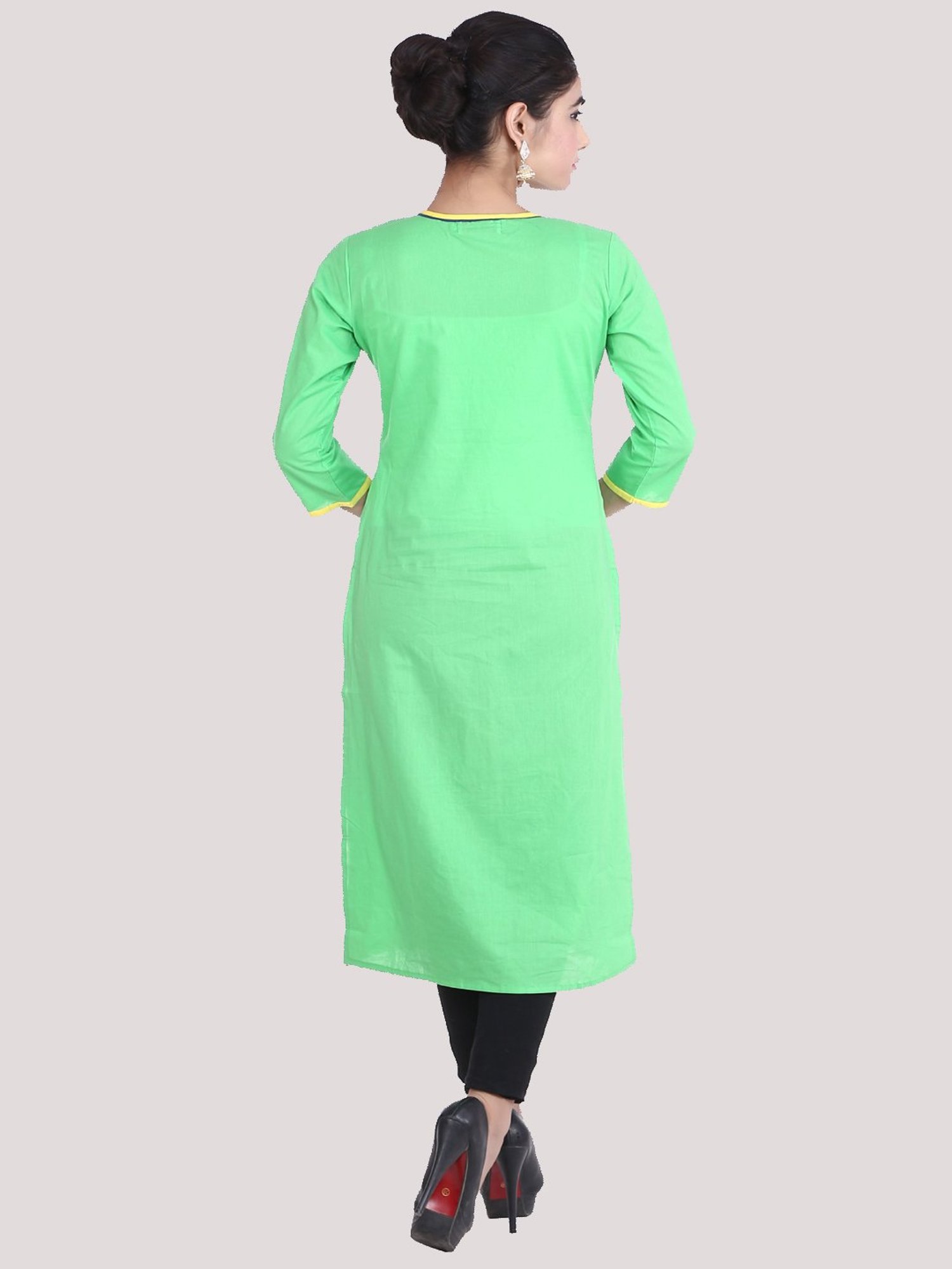 Geroo Jaipur Green Embroidered Straight Cotton Kurta