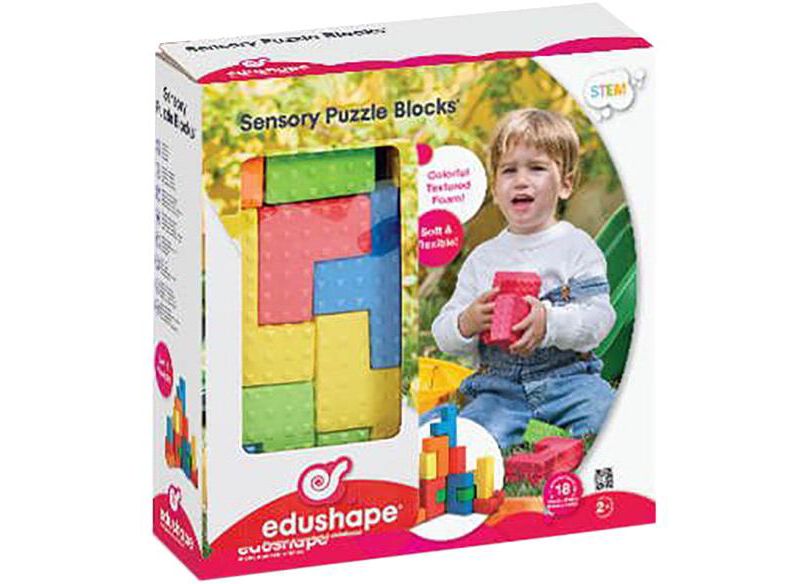Edushape Sensory Puzzle Blocks, Assorted Colors and Shapes, set of 18