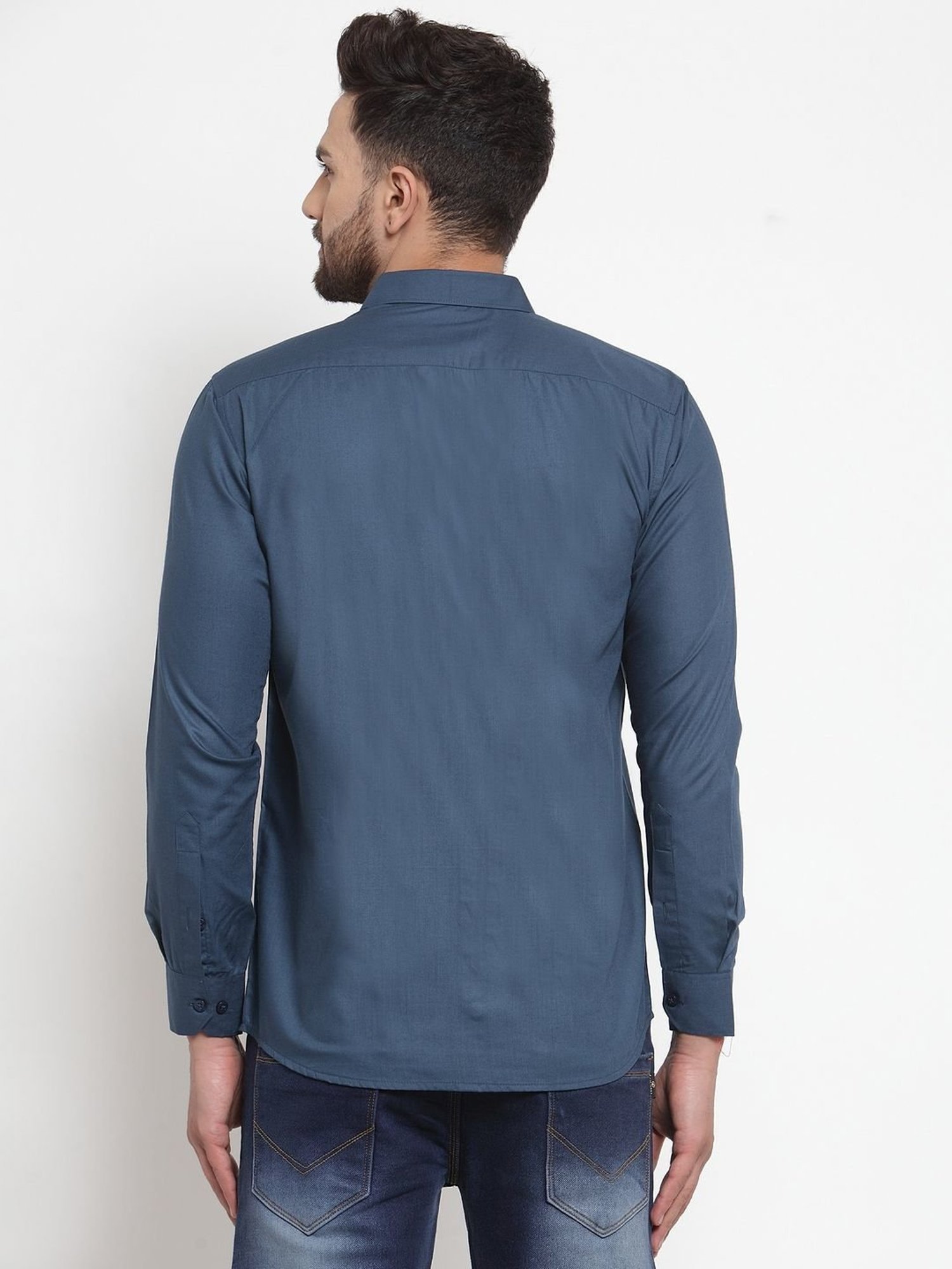 Jainish Navy Cotton Regular Fit Shirt