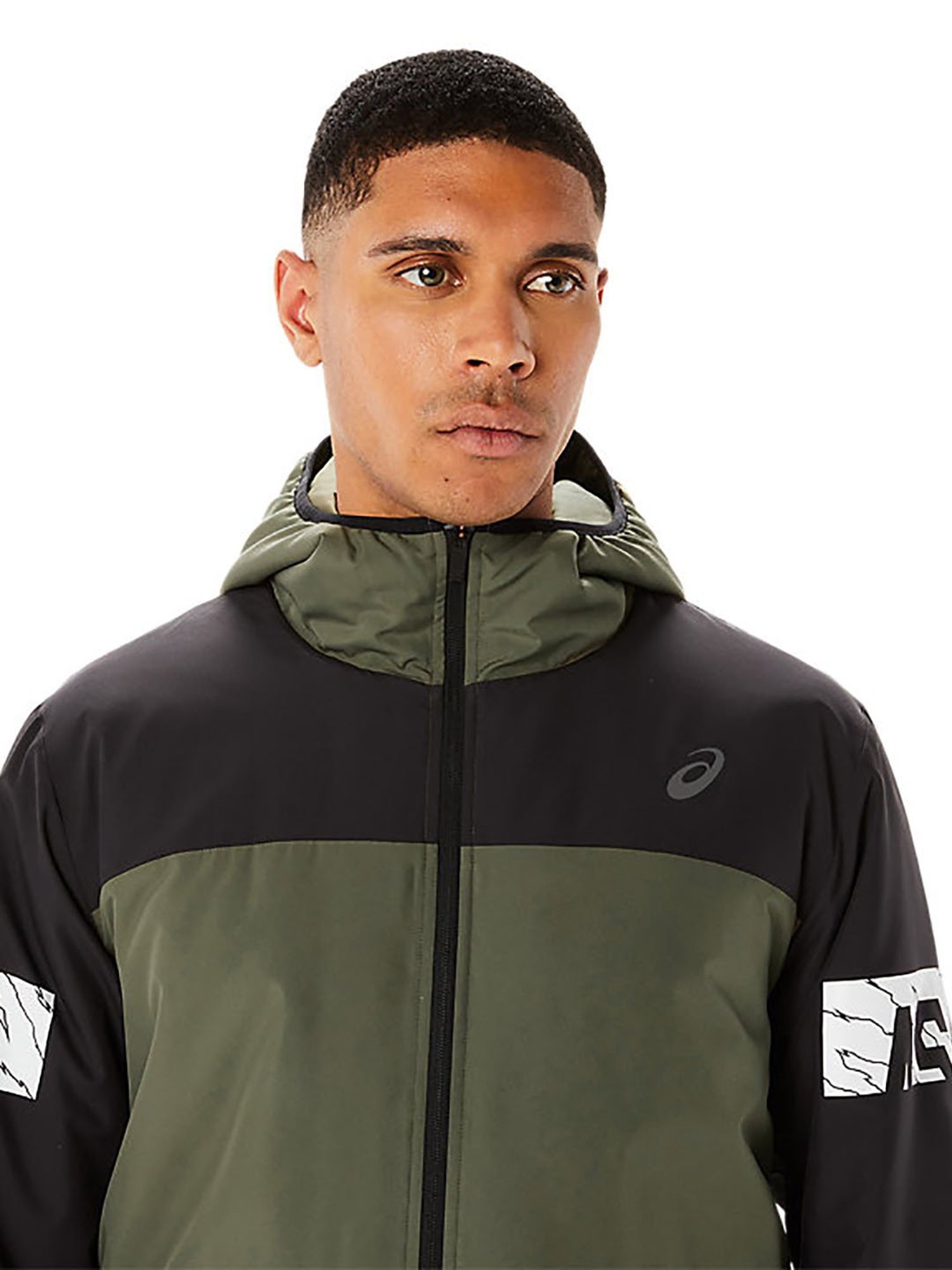 Asics Olive & Black Regular Fit Colour-Block Sports Jacket