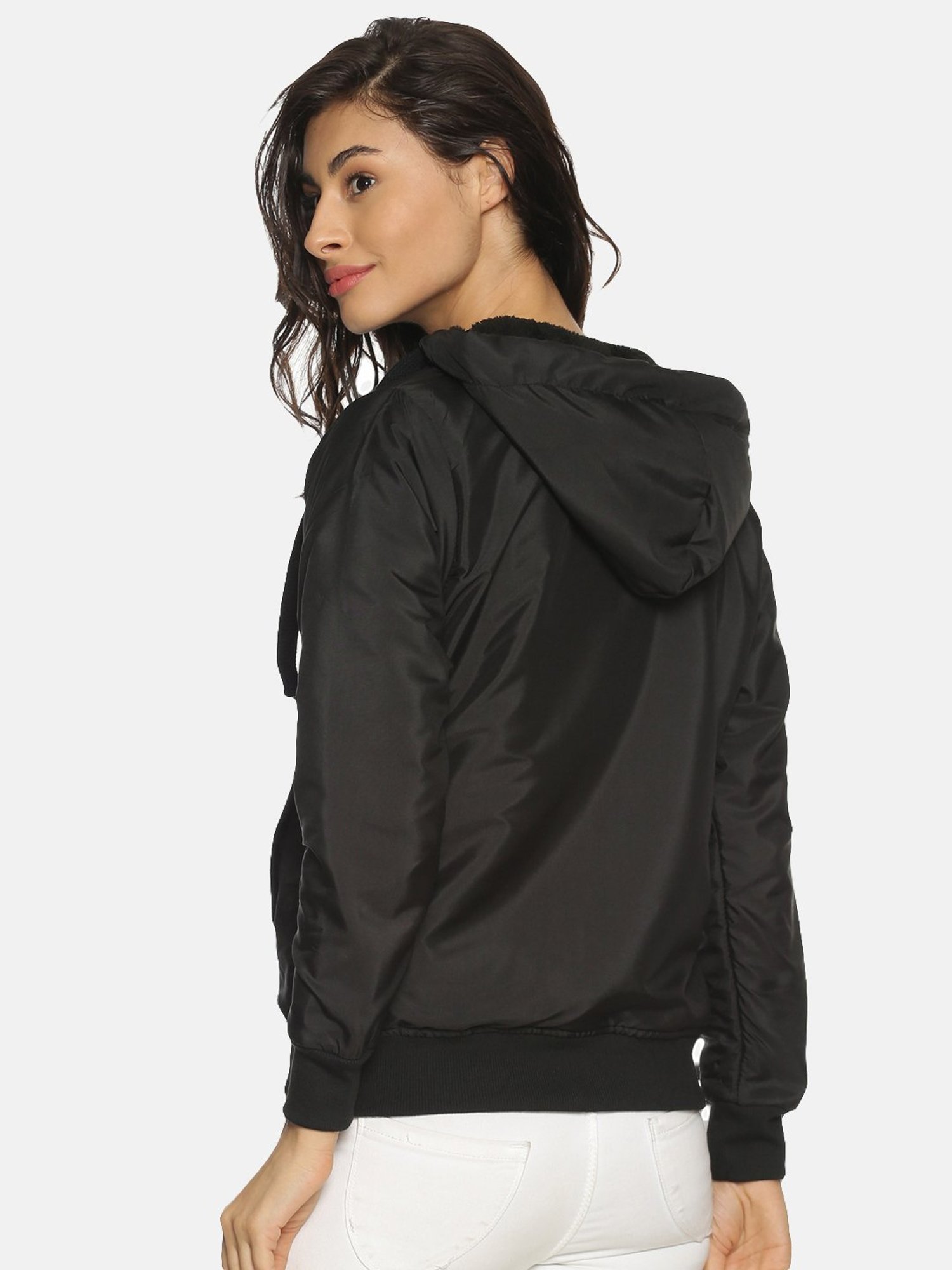 Campus Sutra Black Hooded Jacket