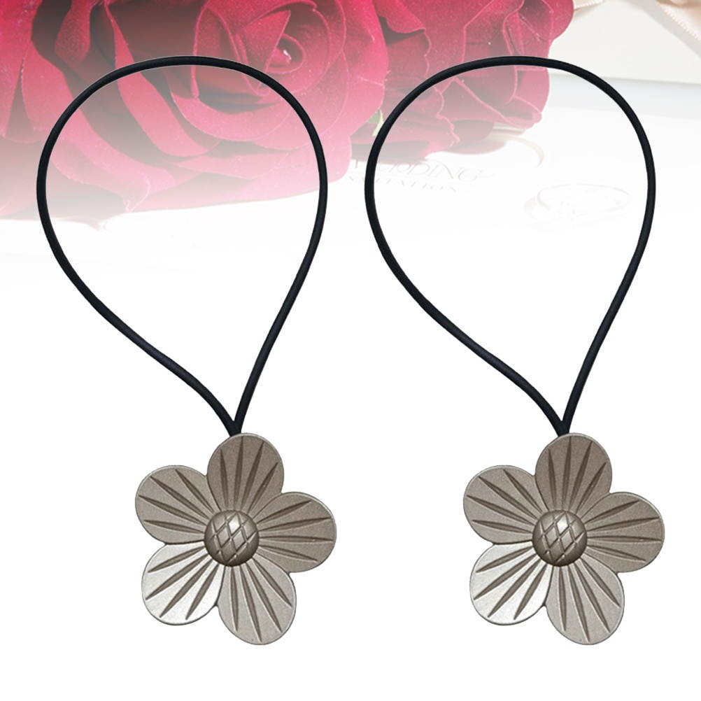 2pcs Magnetic Curtain Tiebacks Simple Flower Design Curtain Clasp Metal Curtain Buckles for Home Office Shop (Silver)