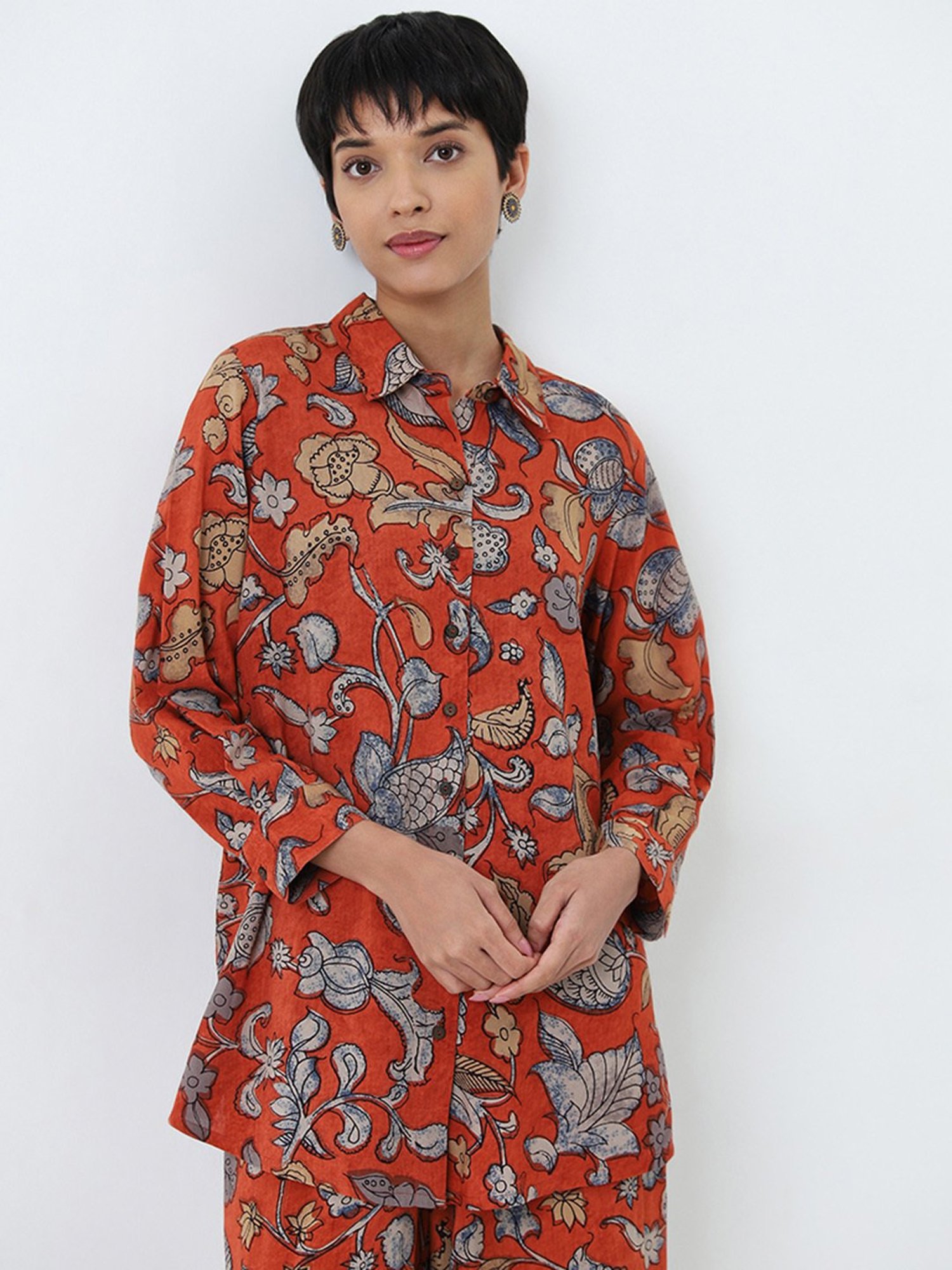 Utsa by Westside Orange Botanical Printed Ethnic Tunic