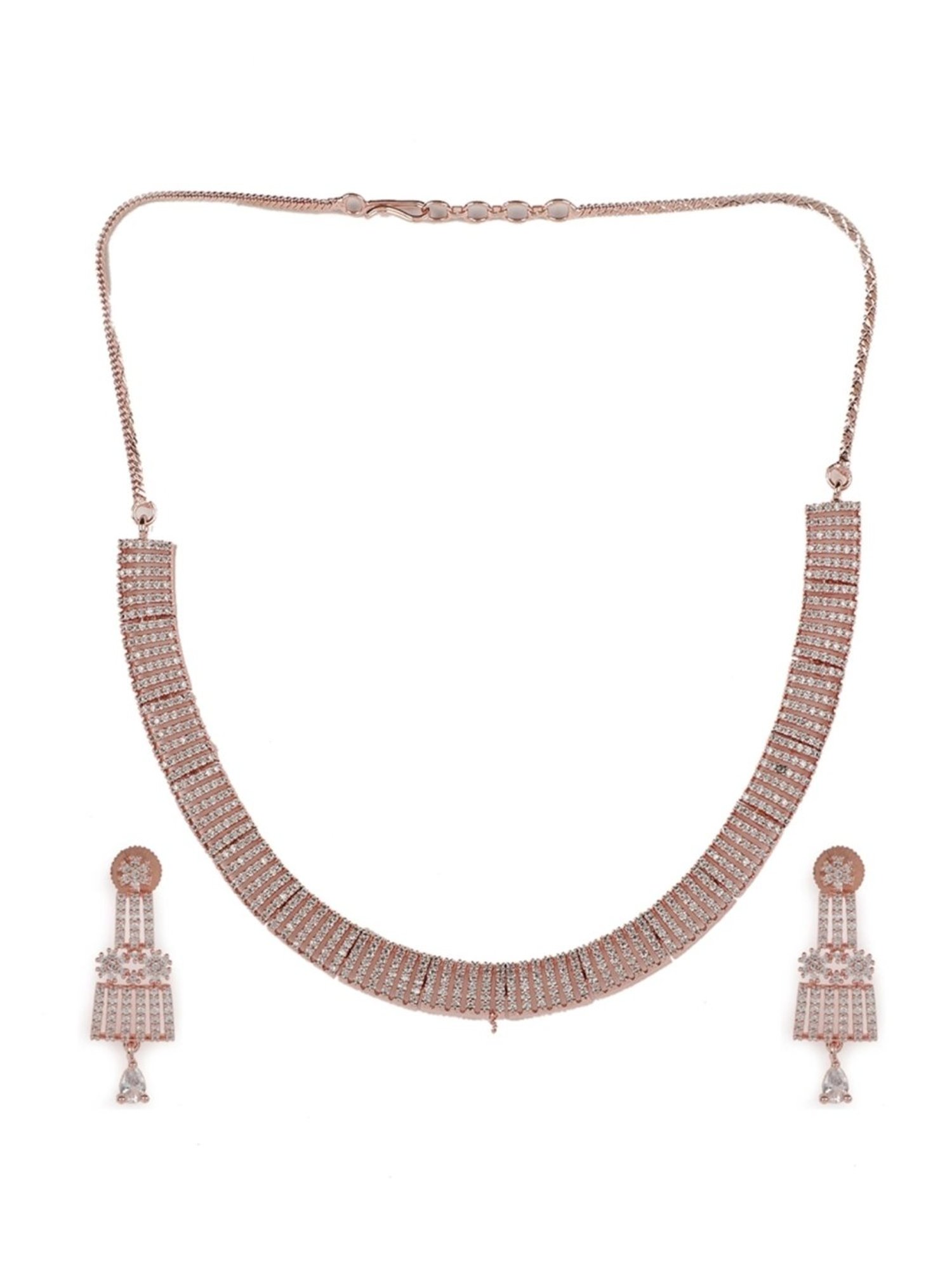 Aatmana American Diamond Cubic Zirconia Rose Gold-Plated Necklace Set