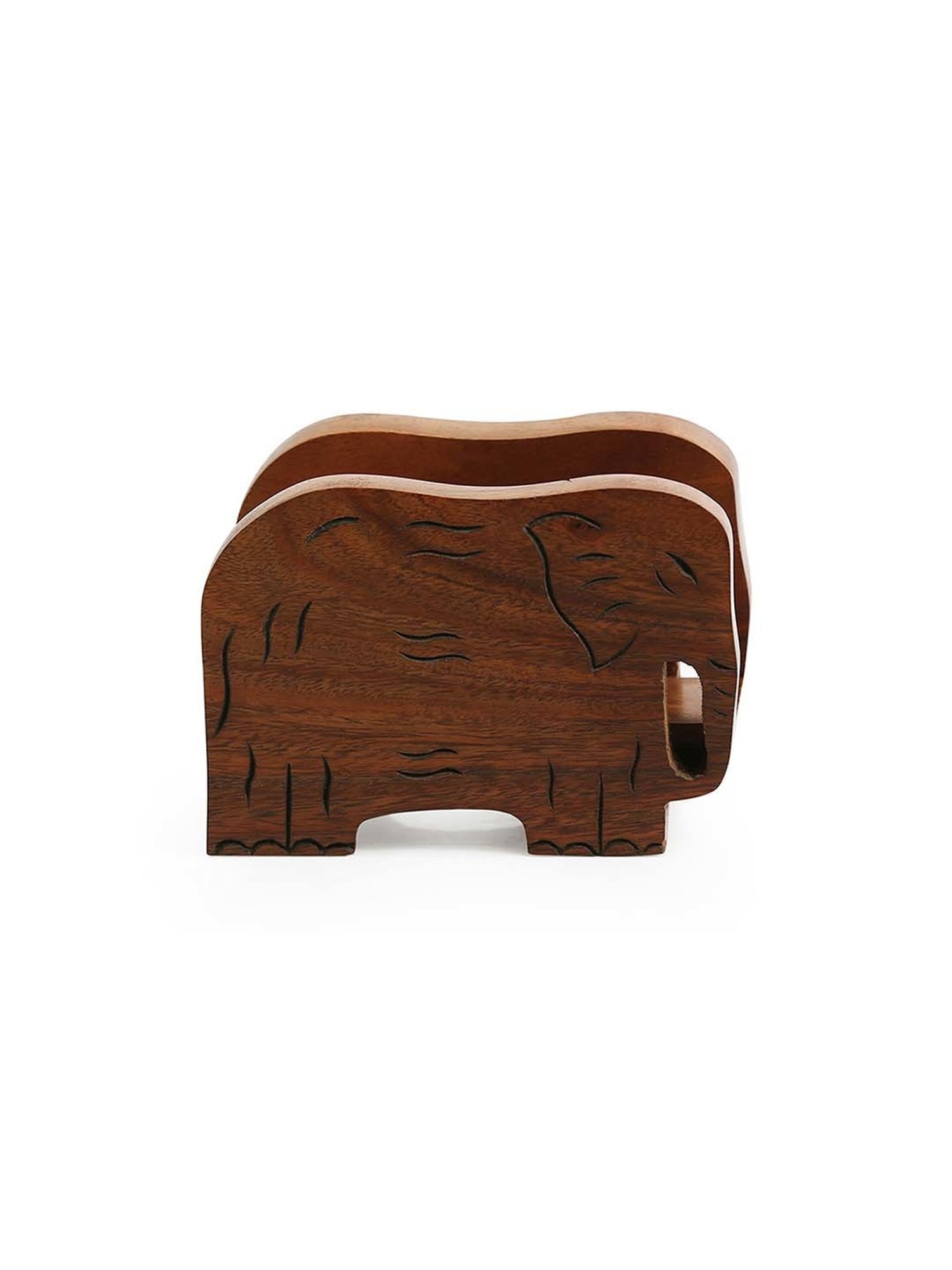 ExclusiveLane The Dancing Peacock Brown Sheesham Wood Napkin Holder - Set of 1
