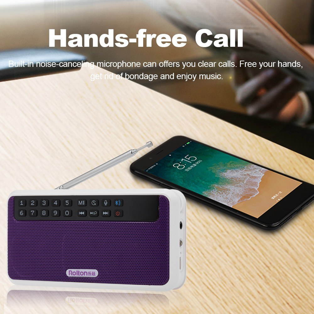 Rolton E500 Wireless Bluetooth Speaker 6W HiFi Stereo Music Player Portable Digital FM Radio w/ Flashlight LED Display Mic Support Hands-free Record TF Music Play