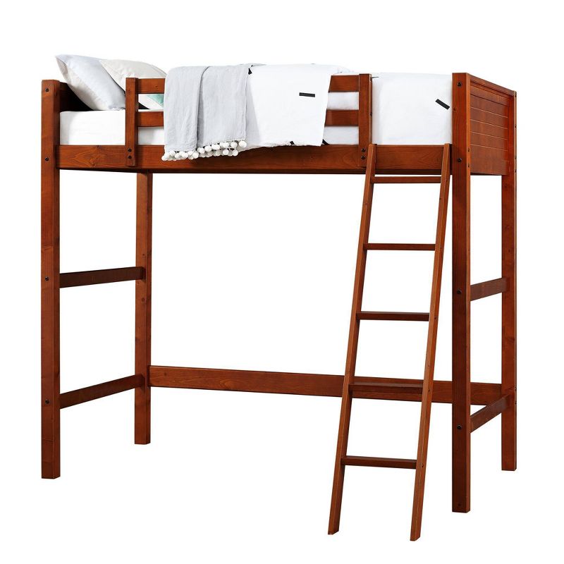 Twin Houston Kids' Wooden Loft Bed with Ladder Walnut - Room & Joy