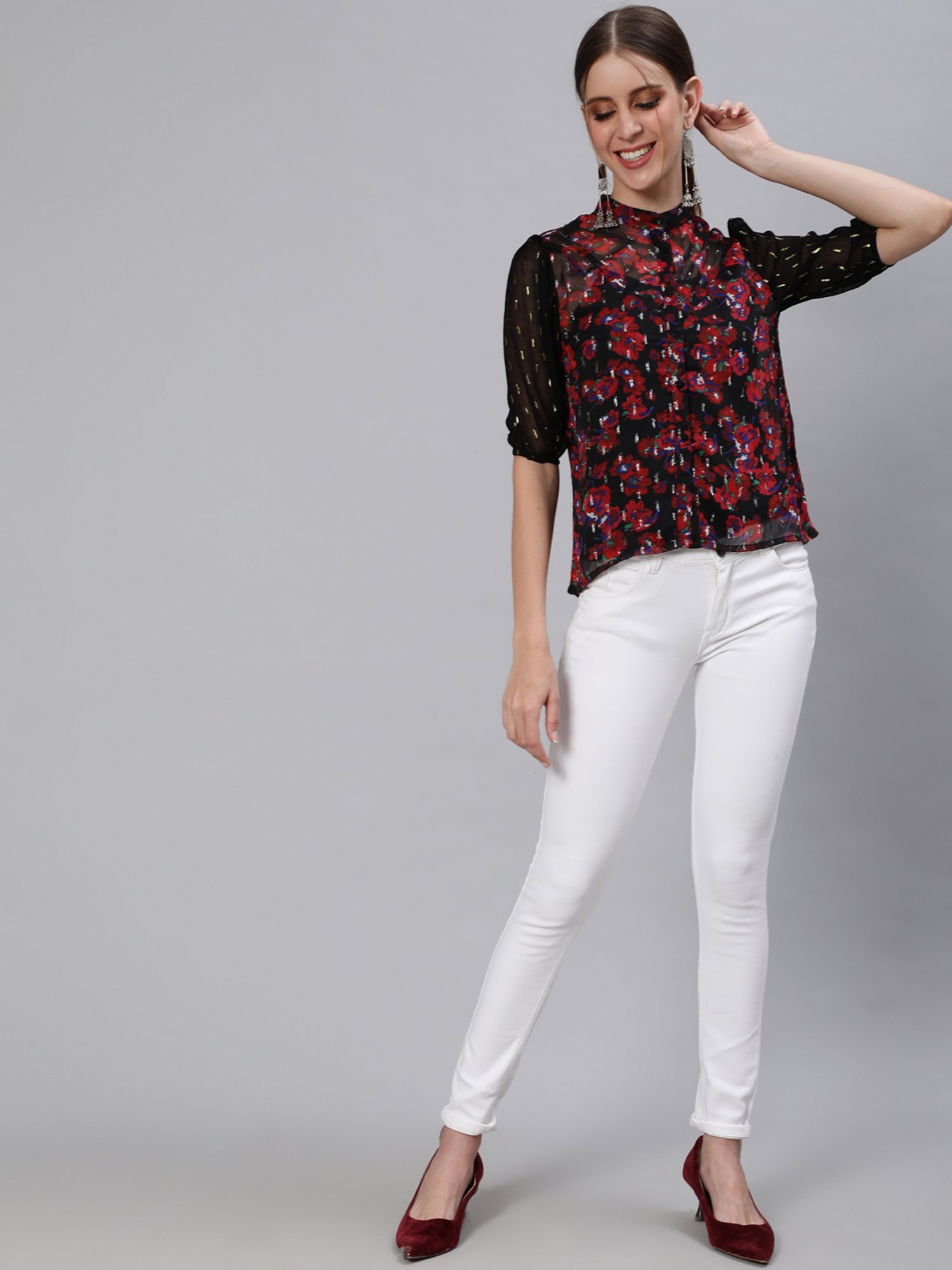 Ishin Black & Red Embroidered Top