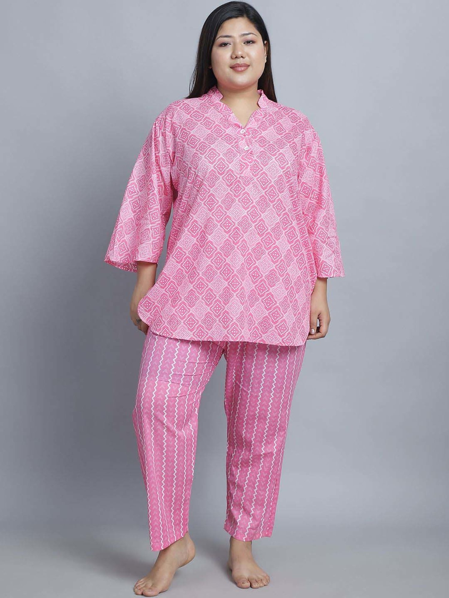 TAG 7 Pink Cotton Printed Top Pyjamas Set