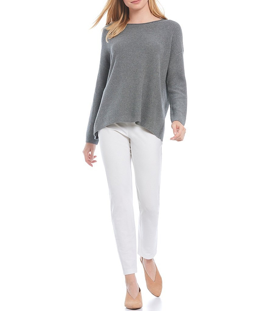 Eileen Fisher Petite Size Peruvian Organic Cotton Ballet Neck Long Sleeve Box Top