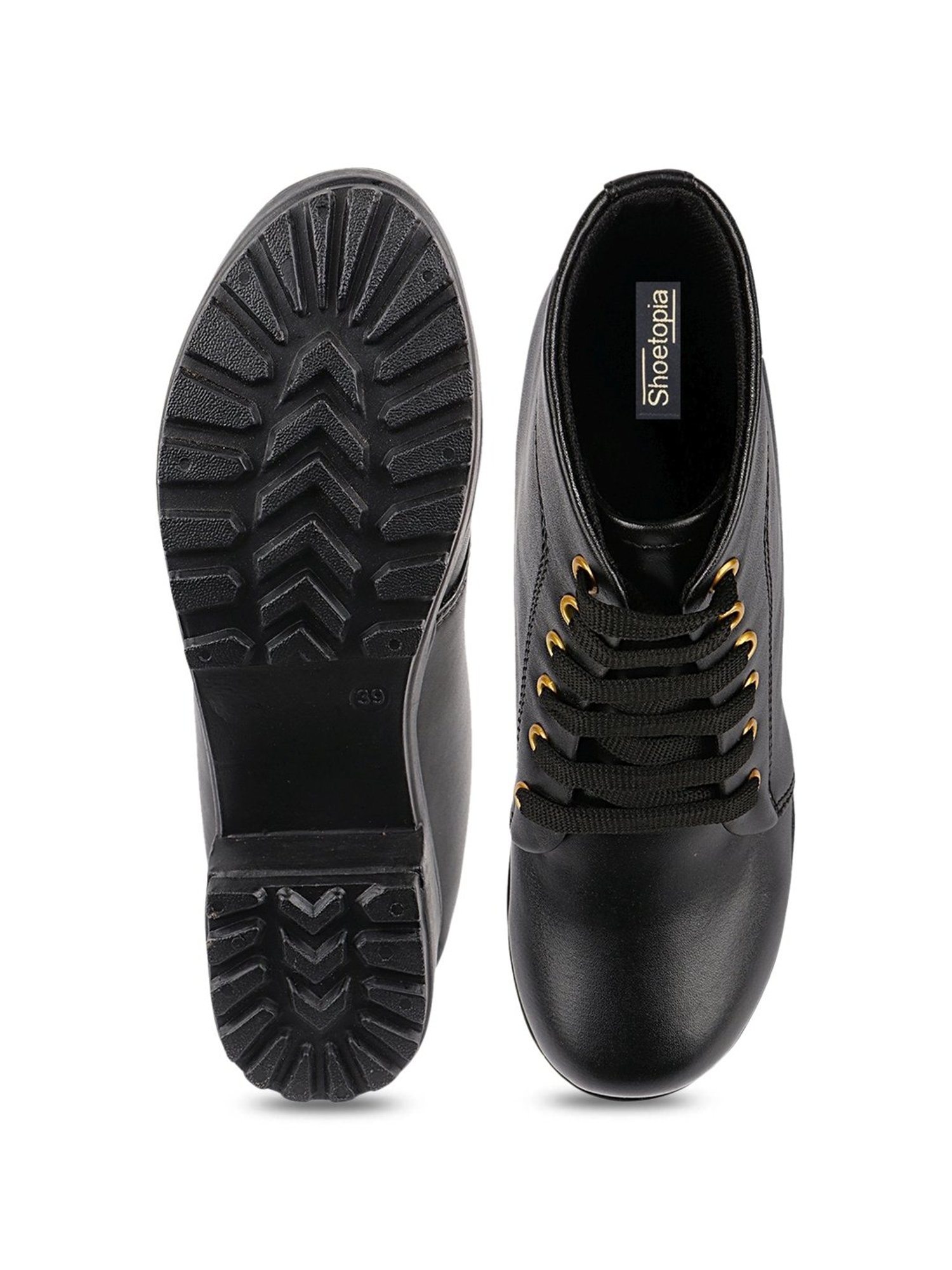 Shoetopia Women's Black Derby Boots