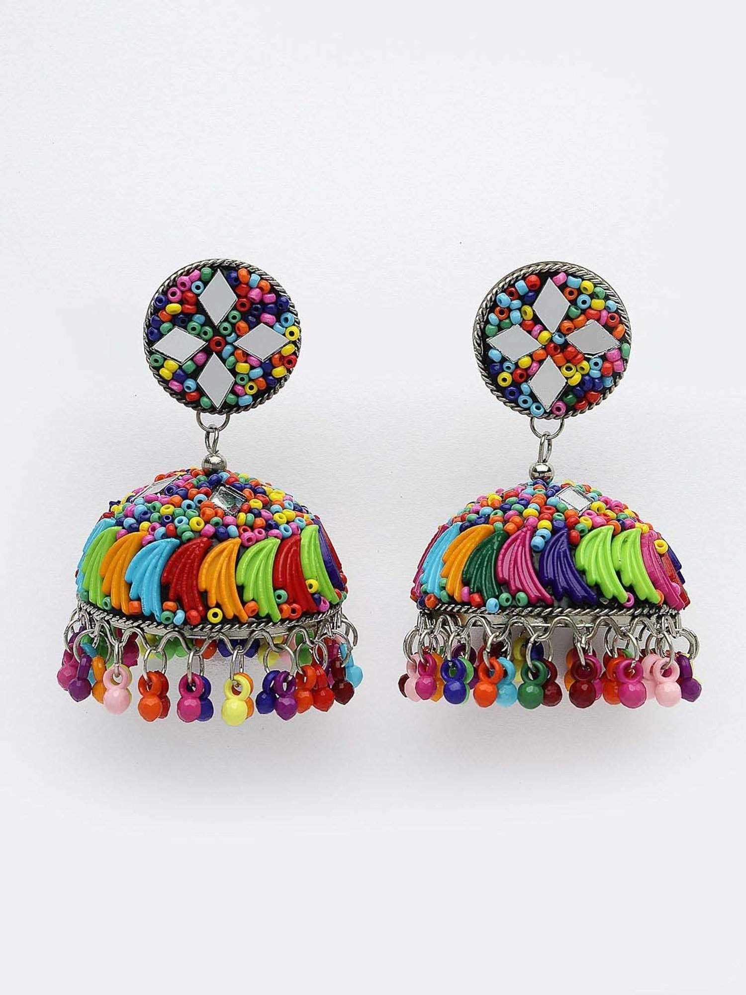 NVR Multi Color Artificial Beads Brass-Plated Dome Shaped Jhumki Earrings for Women