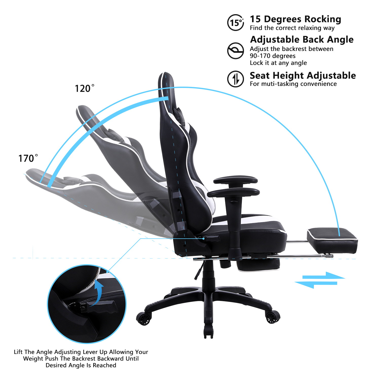 Gaming Chair, Racing Style Computer Desk Chair Padded Armrests Ergonomic Lumbar Support Adjustable Height