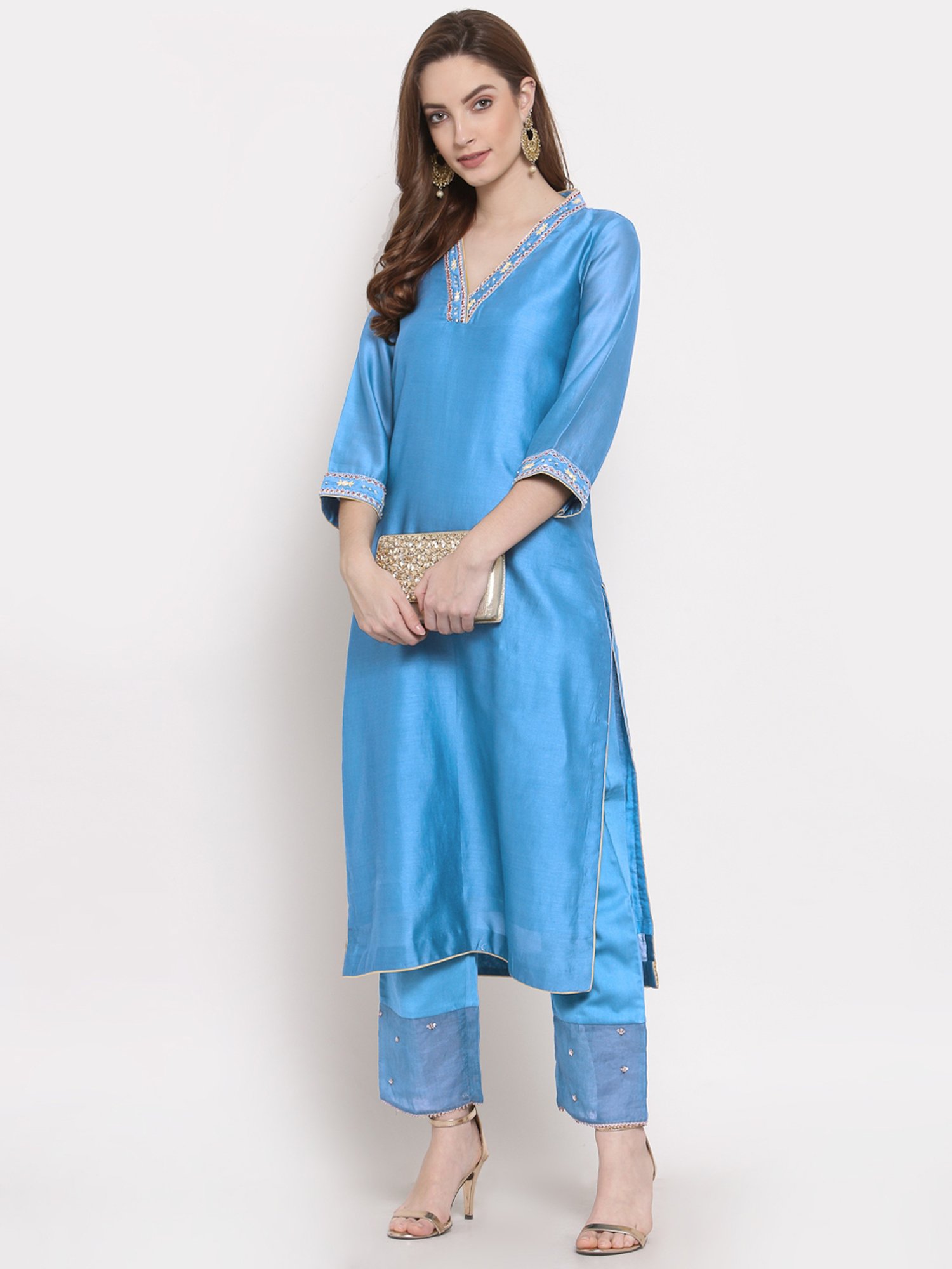 DART STUDIO Blue Embroidered Straight Kurta