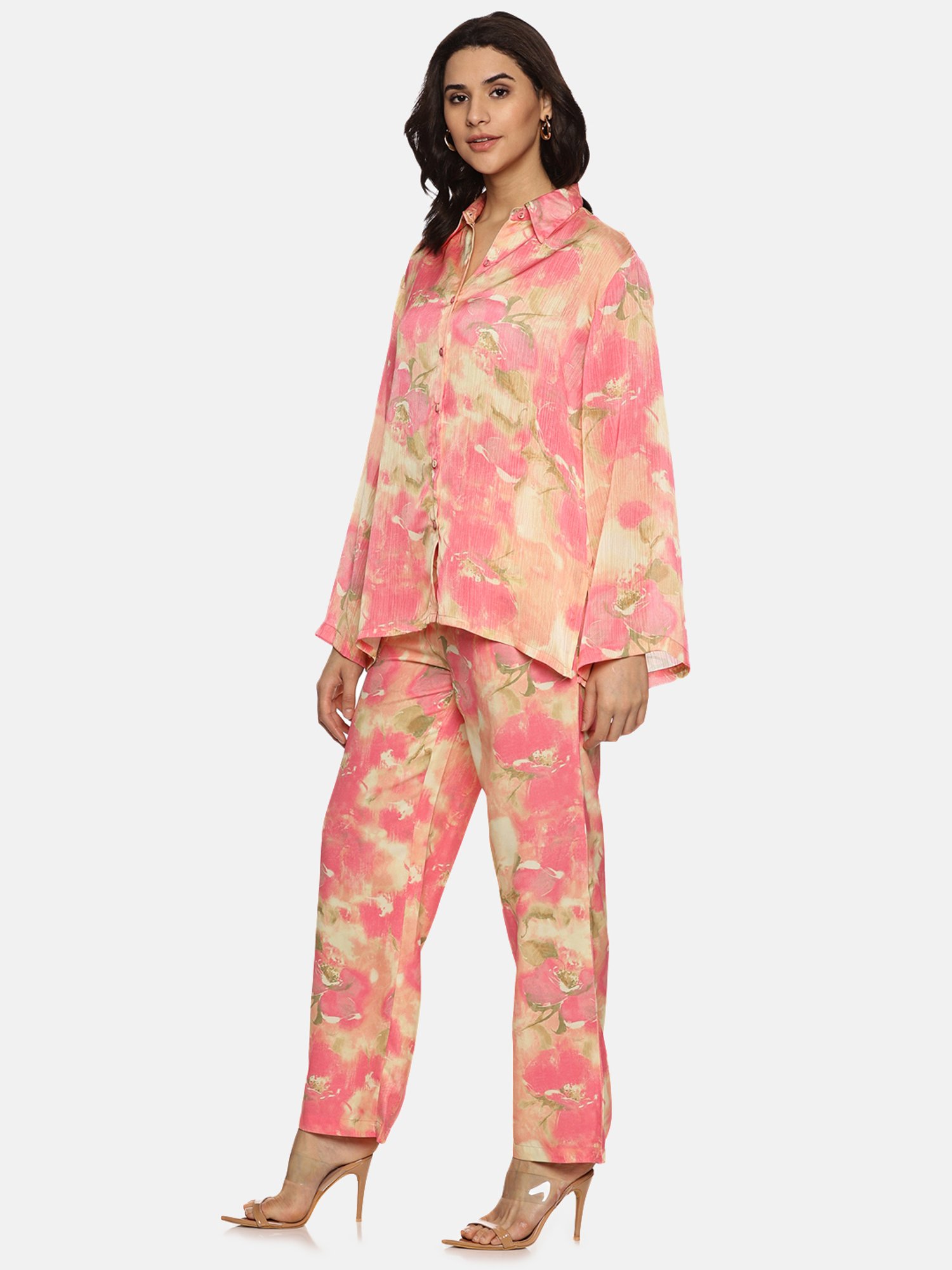 ISU Pink Printed Shirt With Trousers