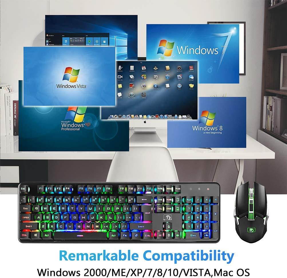 Rechargeable Keyboard and Mouse,Suspended Keycap Mechanical Feel Backlit Gaming Keyboard Mice Combo,Wireless 2.4G Drive Free,Adjustable Breathing Lamp,Anti-ghosting,4800 mAh Battery for Laptop Pc Mac